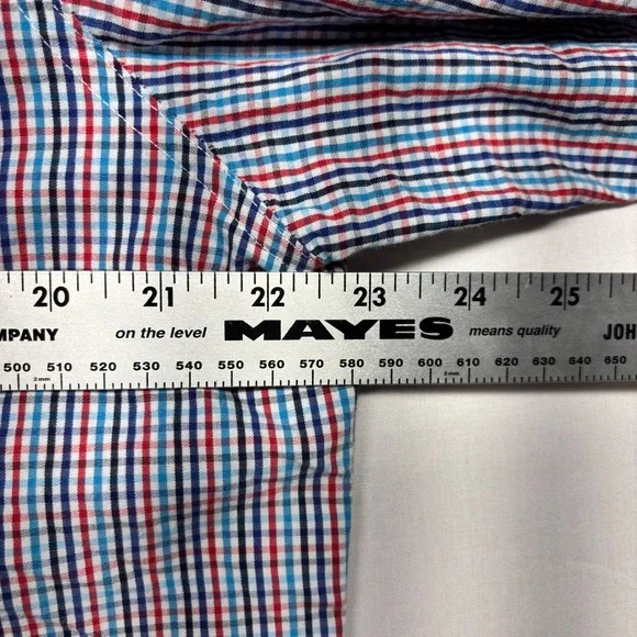 Chaps Mens Large Stretch Easy Care Button Down Shirt Red White Blue Tattersall - Picture 6 of 7